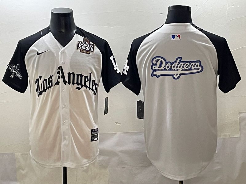 Men 2025 Los Angeles Dodgers Blank White black Five generations Joint Name Nike MLB Jersey style 52614